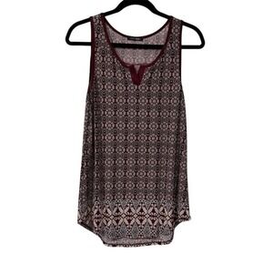 Papermoon Womens Boho Sleeveless Blouse Size M Notch Neck Geometric Artsy Casual